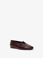 Proenza Schouler 3/4 front image of Tee Mary Jane Flats in Printed Ostrich in UMBER