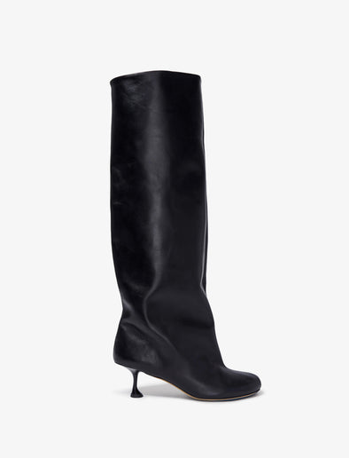 Front image of TEE KNEE HIGH BOOTS in BLACK