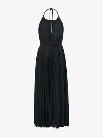 Flat image of Frida Halter Dress in Sheer Pleated Chiffon in black