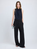 Proenza Schouler Front image of model wearing Weyes Pant in Matte Viscose Crepe in black