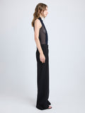 Proenza Schouler Side image of model wearing Weyes Pant in Matte Viscose Crepe in black