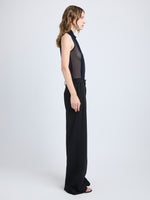 Proenza Schouler Side image of model wearing Weyes Pant in Matte Viscose Crepe in black