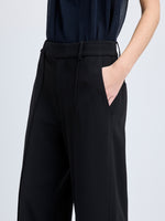 Proenza Schouler Detail image of model wearing Weyes Pant in Matte Viscose Crepe in black