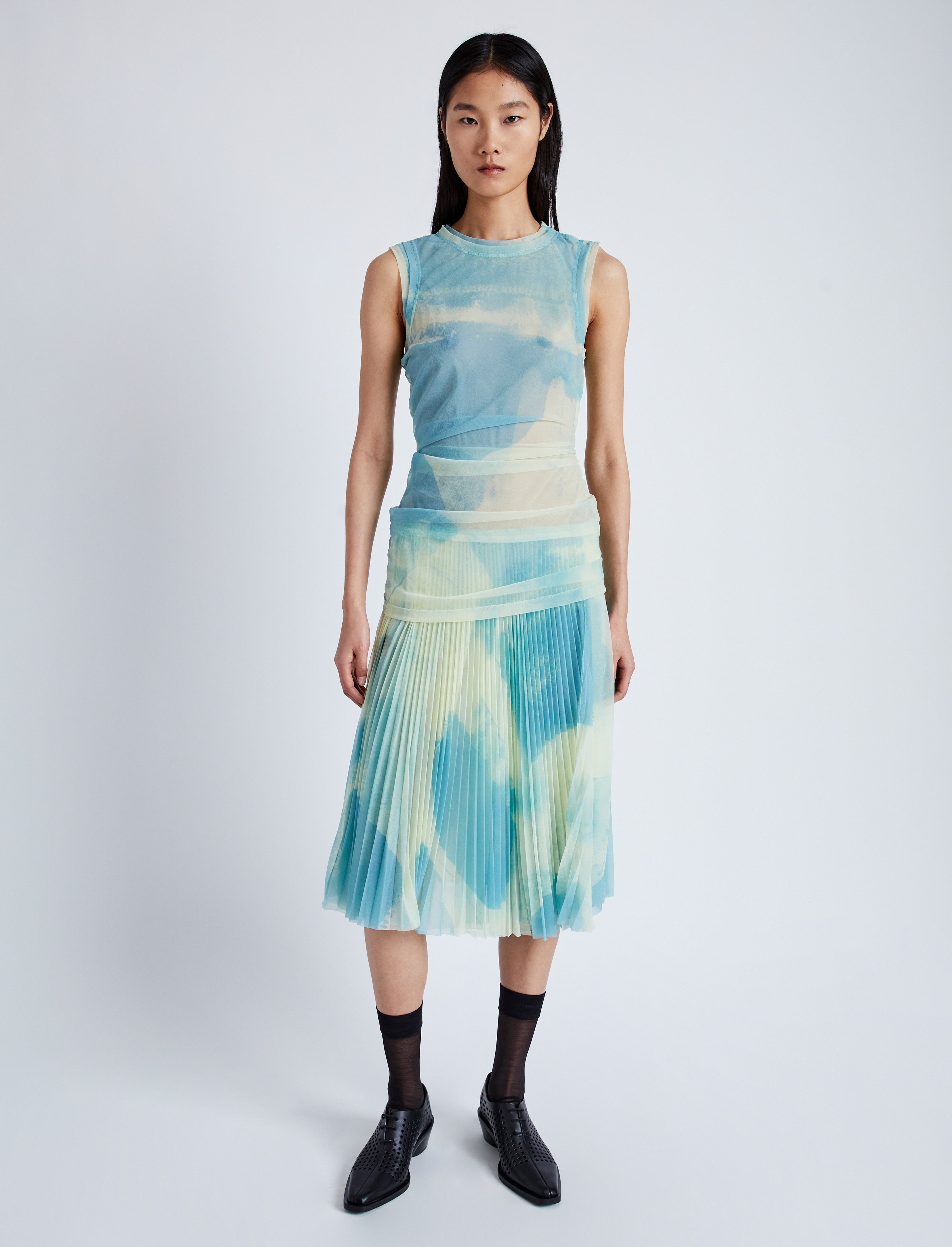 Zoe Dress in Printed Nylon Jersey Cyan