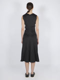 Back image of model wearing Ella Dress in Matte Satin in black