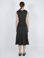 Back image of model wearing Ella Dress in Matte Satin in black