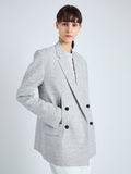 Detail image of model wearing Hadley Jacket in Melange Viscose Linen Suiting in GREY MULTI