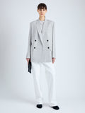 Front image of model wearing Hadley Jacket in Melange Viscose Linen Suiting in GREY MULTI