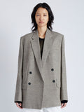 Cropped front image of model wearing Hadley Jacket in Melange Viscose Linen Suiting in BRONZE MULTI