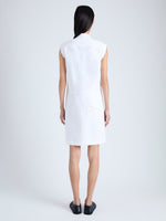 Back full length image of model wearing Erica Dress in Organic Cotton Twill Suiting in OFF WHITE