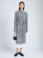 Front full length image of model wearing Bailey Dress in Printed Viscose Crepe in OFF WHITE MULTI