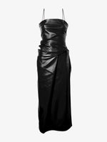 Flat image of Delancy Dress in Glossy Leather in black