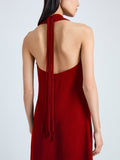 Proenza Schouler Detail image of model wearing Ember Dress in Light Matte Viscose Crepe in RED