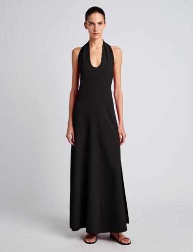 Proenza Schouler Front full length image of Ember Dress in Light Matte Viscose Crepe in BLACK