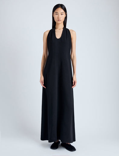 Proenza Schouler Front image of model wearing Ember Dress in Light Matte Viscose Crepe in BLACK