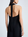 Proenza Schouler Detail image of model wearing Ember Dress in Light Matte Viscose Crepe in BLACK