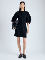 Front full length image of model wearing Goldie Dress in Matte Viscose Crepe in BLACK