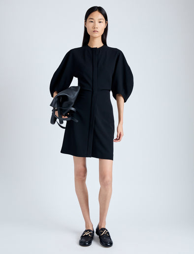 Front full length image of model wearing Goldie Dress in Matte Viscose Crepe in BLACK