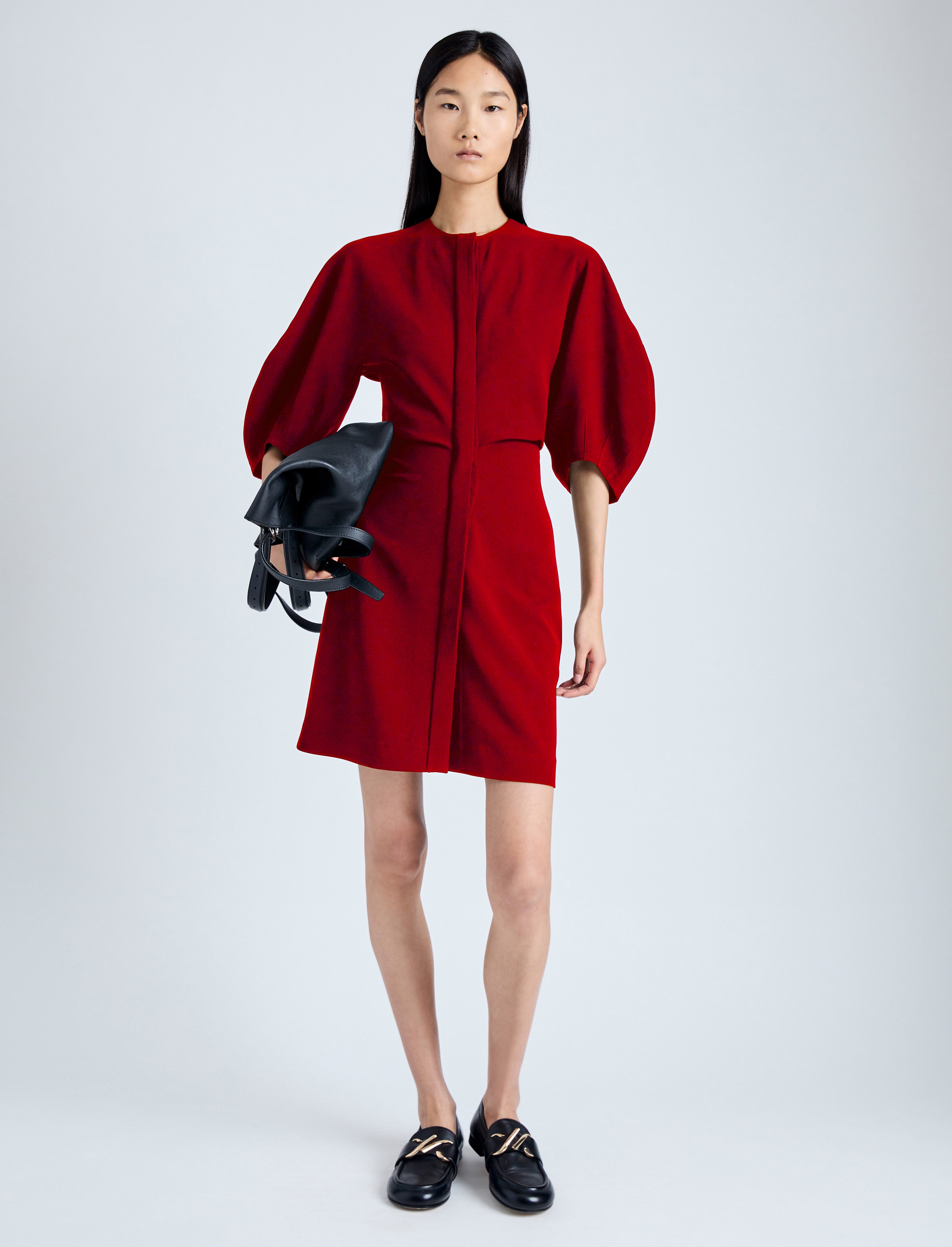 Goldie Dress in Matte Double Crepe Red