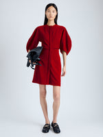 Front image of model wearing Goldie Dress in Matte Viscose Crepe in red