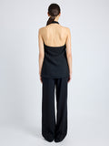 Back image of model wearing Theda Top in Printed Viscose Crepe in black