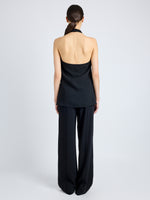 Back image of model wearing Theda Top in Printed Viscose Crepe in black