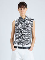 Front cropped image of model wearing Valerie Top in Printed Viscose Crepe in OFF WHITE MULTI