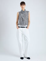 Front full length image of model wearing Valerie Top in Printed Viscose Crepe in OFF WHITE MULTI