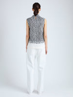 Back full length image of model wearing Valerie Top in Printed Viscose Crepe in OFF WHITE MULTI