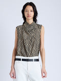 Front cropped image of model wearing Valerie Top in Printed Viscose Crepe in BRONZE MULTI