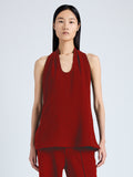 Front cropped image of model wearing Miller Top in Light Matte Viscose Crepe in red