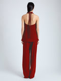 Back image of model wearing Miller Top in Light Matte Viscose Crepe in red