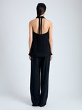 Back full length image of model wearing Miller Top in Light Matte Viscose Crepe in BLACK