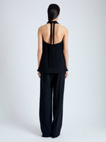 Back full length image of model wearing Miller Top in Light Matte Viscose Crepe in BLACK