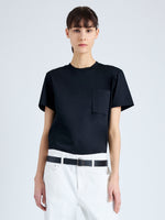 Front cropped image of model wearing Kira T-Shirt in Eco Cotton Jersey in BLACK