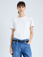 Cropped front image of model wearing Kira T-Shirt in Eco Cotton Jersey in WHITE