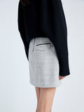 Detail image of model wearing Judith Skirt in Melange Visocose Linen Suiting in GREY MULTI