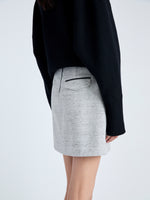 Detail image of model wearing Judith Skirt in Melange Visocose Linen Suiting in GREY MULTI