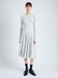 Front full length image of model wearing Margo Skirt in Gauzy Jersey in PALE GREY