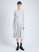 Front full length image of model wearing Margo Skirt in Gauzy Jersey in PALE GREY