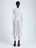 Back full length image of model wearing Margo Skirt in Gauzy Jersey in PALE GREY