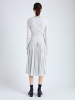 Back full length image of model wearing Margo Skirt in Gauzy Jersey in PALE GREY