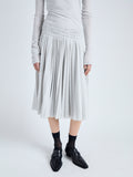 Detail image of model wearing Margo Skirt in Gauzy Jersey in PALE GREY