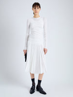 Front full length image of model wearing Margo Skirt in Gauzy Jersey in WHITE