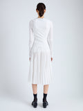 Back full length image of model wearing Margo Skirt in Gauzy Jersey in WHITE