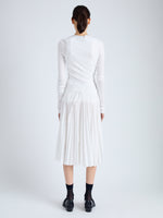 Back full length image of model wearing Margo Skirt in Gauzy Jersey in WHITE