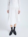 Detail image of model wearing Margo Skirt in Gauzy Jersey in WHITE