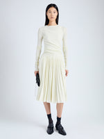 Front image of model wearing Margo Skirt in Gauzy Jersey in BONE