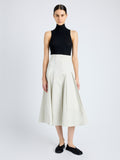 Front image of model wearing Moore Skirt in Organic Cotton Twill in wheat