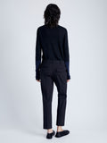 Back image of model wearing Myers Pant in Tropical Wool in Black